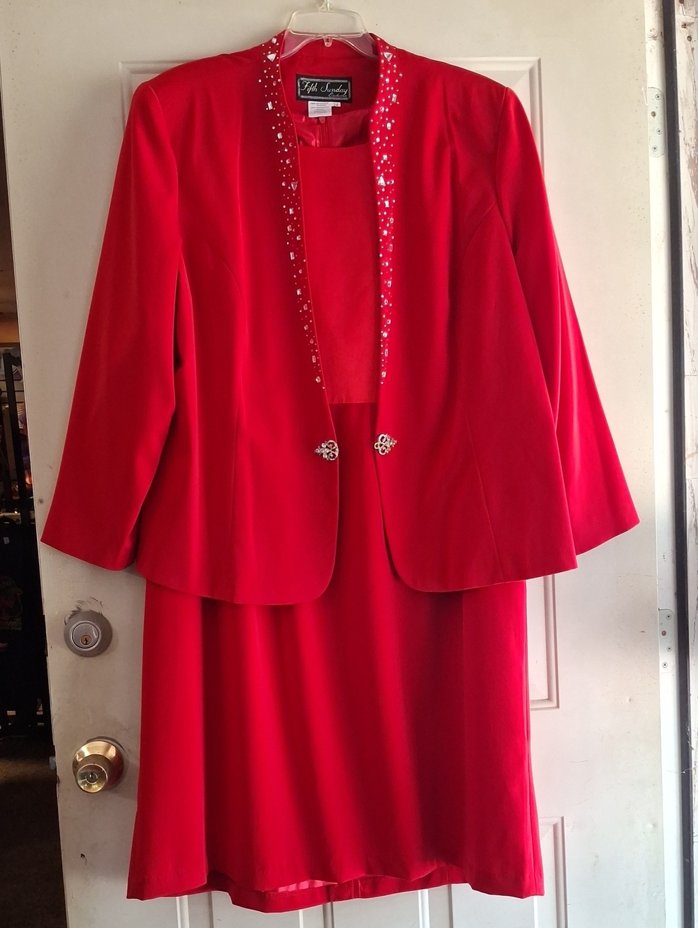 Elegant Red Women's Dress and Jacket Set by